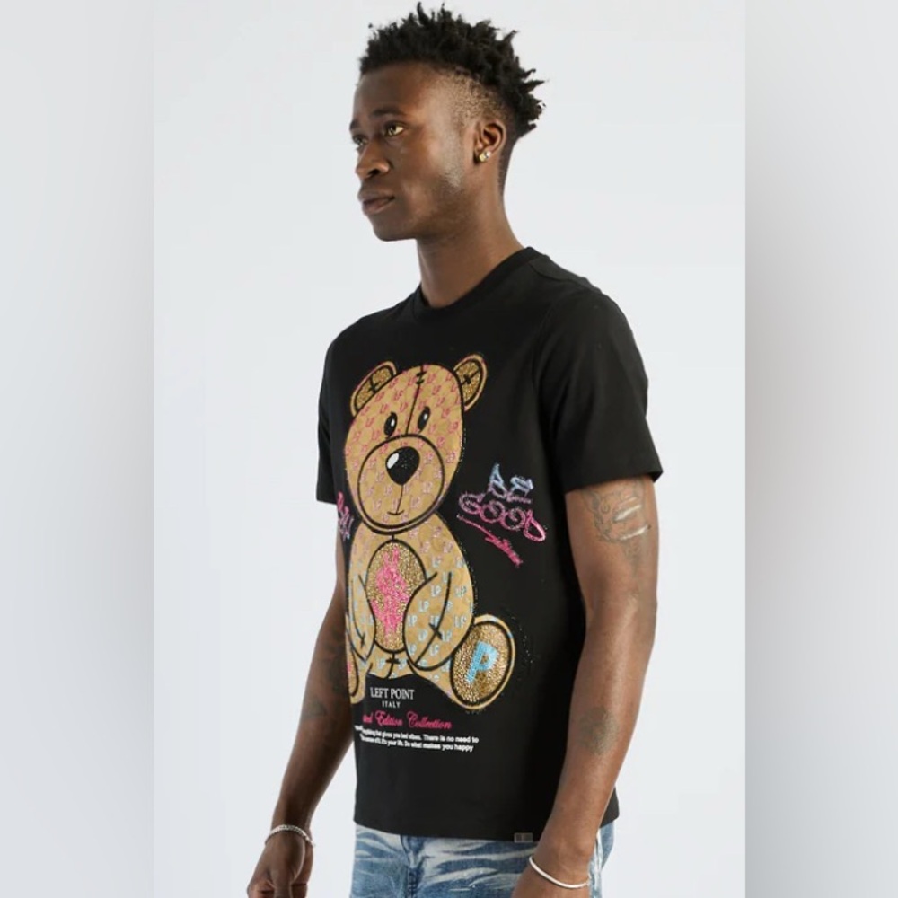 NWT [Left Point] Teddy Bear w Money Rhinestone Positive Affirmation Shirt Mens S - Picture 3 of 16